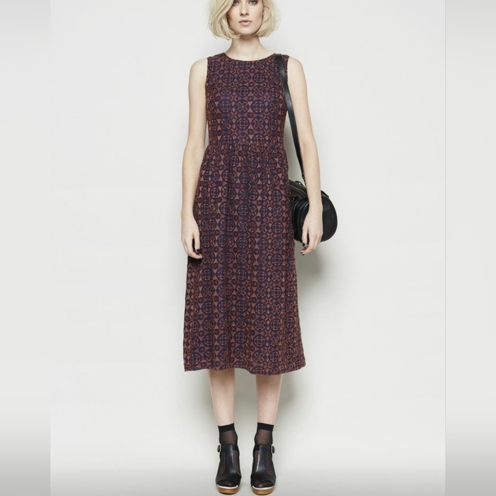 Gorman embroidered blue orange geometric midi dress 6
